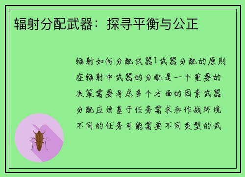 辐射分配武器：探寻平衡与公正